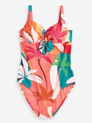 Pink Palm Print Padded Wired Tummy Control Swimsuit - Image 5 of 5