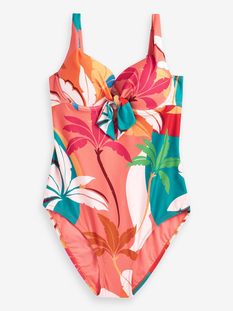 Pink Palm Print Padded Wired Tummy Control Swimsuit - Image 5 of 5