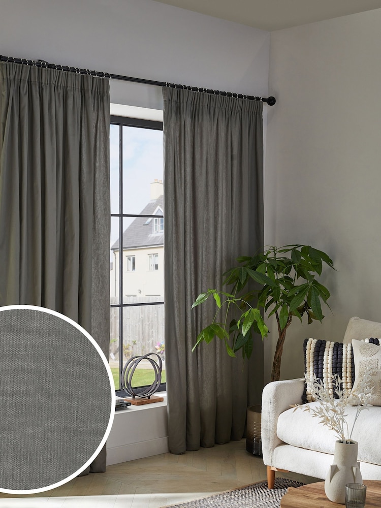 Charcoal Grey Cotton Lined Pencil Pleat Curtains - Image 1 of 7