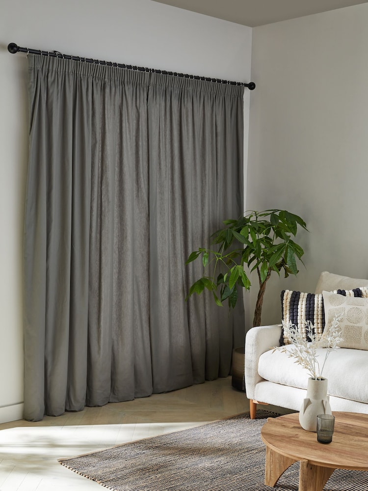 Charcoal Grey Cotton Lined Pencil Pleat Curtains - Image 2 of 7