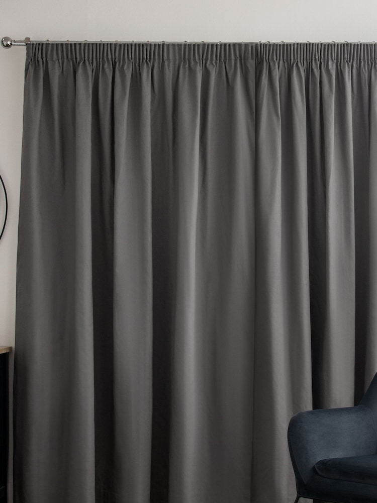 Charcoal Grey Cotton Lined Pencil Pleat Curtains - Image 5 of 7