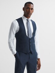 Reiss Navy Ease Sharkskin Horseshoe Slim Fit Waistcoat - Image 1 of 7