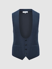 Reiss Navy Ease Sharkskin Horseshoe Slim Fit Waistcoat - Image 2 of 7