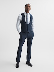 Reiss Navy Ease Sharkskin Horseshoe Slim Fit Waistcoat - Image 3 of 7