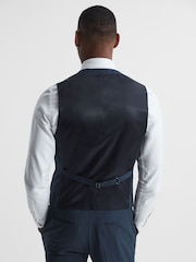 Reiss Navy Ease Sharkskin Horseshoe Slim Fit Waistcoat - Image 5 of 7