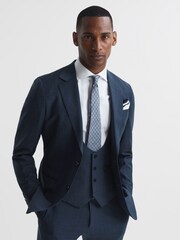 Reiss Navy Ease Sharkskin Horseshoe Slim Fit Waistcoat - Image 6 of 7