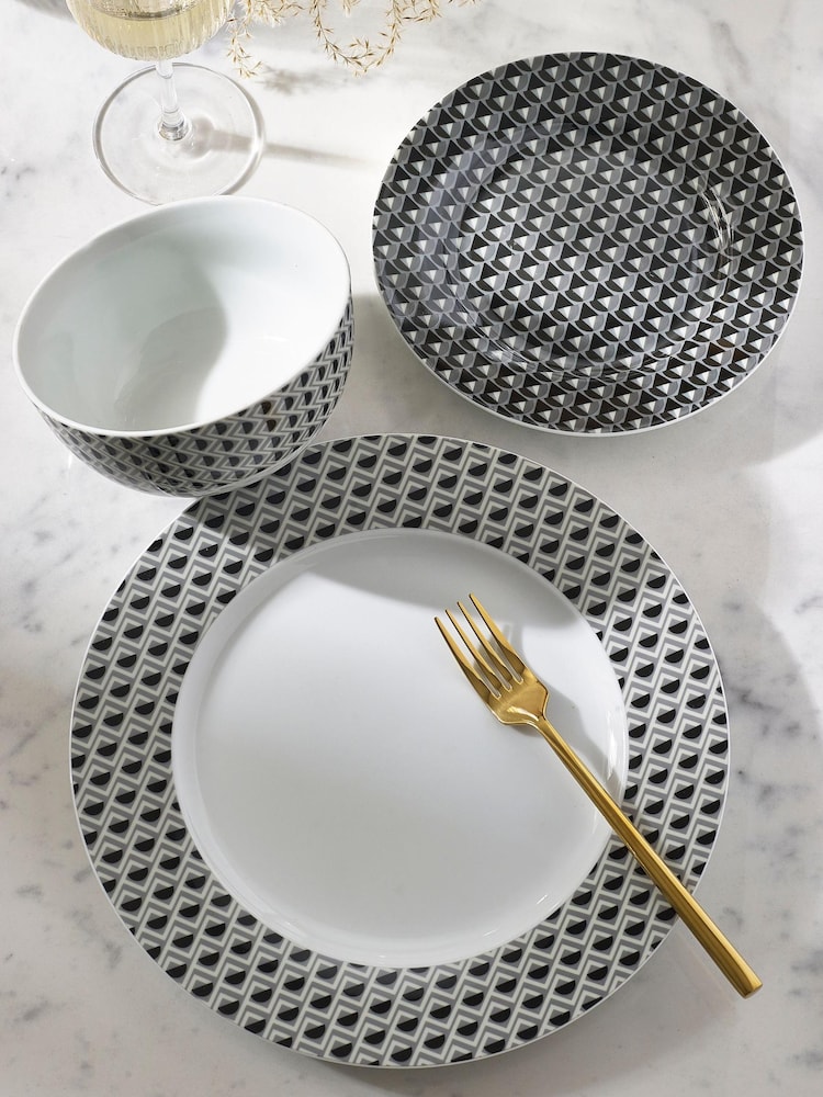 12 Piece Monochrome Gosford Dinner Set - Image 2 of 4