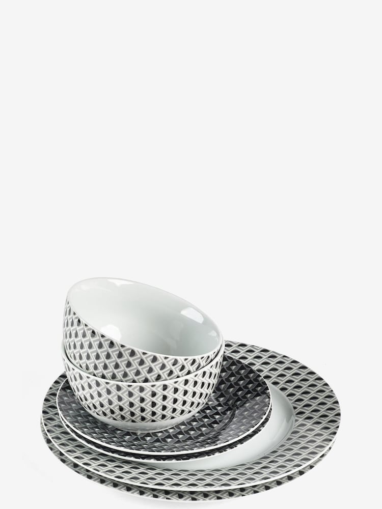 12 Piece Monochrome Gosford Dinner Set - Image 4 of 4