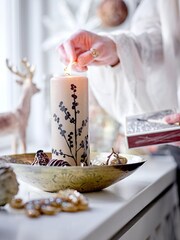 Bloomingville Natural Flower Pillar Candle - Image 1 of 3