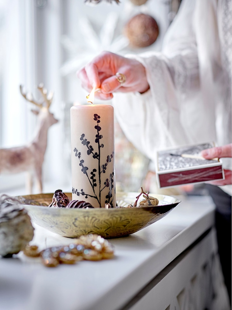 Bloomingville Natural Flower Pillar Candle - Image 1 of 3 Bloomingville Natural Flower Pillar Candle - Image 1 of 3