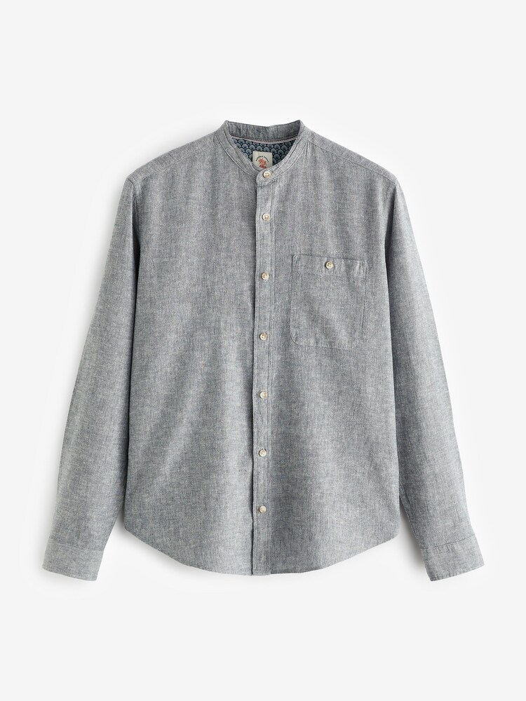 Gris - Col grand-père. - Chemise manches longues en lin mélangé - Image 5 of 6