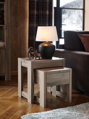 Grey Heath Oak Effect Storage Nest of 2 Tables - Image 1 of 9