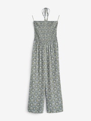 Khaki Woodblock Shirred Bandeau Jumpsuit - Image 6 of 6