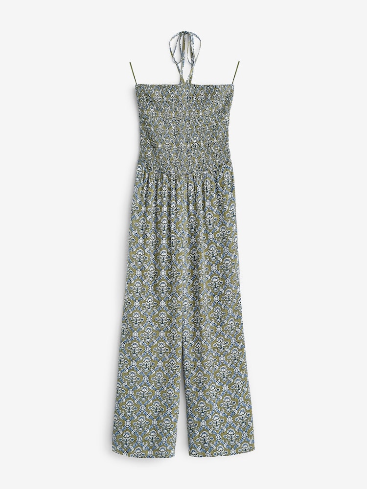 Khaki Woodblock Shirred Bandeau Jumpsuit - Image 6 of 6