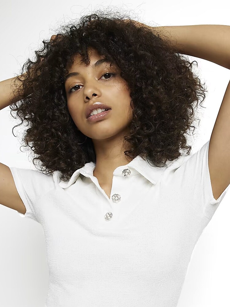 River Island White Short Sleeve Button Front Boucle Shift Dress - Image 4 of 4 River Island White Short Sleeve Button Front Boucle Shift Dress - Image 4 of 4