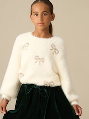 Angel & Rocket Cream Laila Embellished Bow Eyelash Jumper - Image 1 of 3