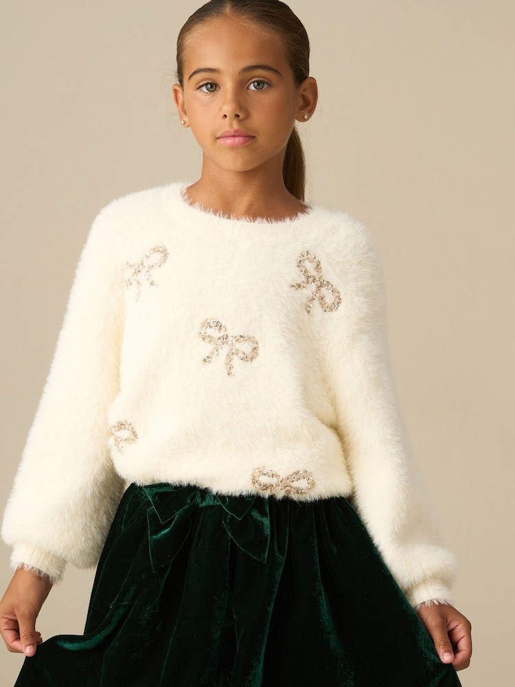 Angel & Rocket Cream Laila Embellished Bow Eyelash Jumper - Image 1 of 3