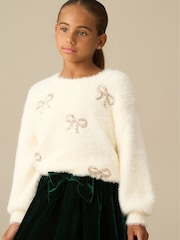 Angel & Rocket Cream Laila Embellished Bow Eyelash Jumper - Image 2 of 3
