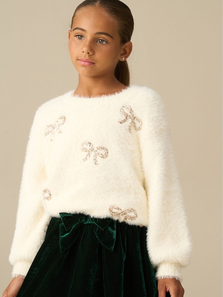 Angel & Rocket Cream Laila Embellished Bow Eyelash Jumper - Image 2 of 3