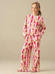 Angel & Rocket Pink Theodora Teddy Print Stripe Pyjamas - Image 1 of 6