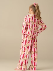 Angel & Rocket Pink Theodora Teddy Print Stripe Pyjamas - Image 2 of 6