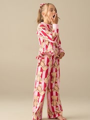 Angel & Rocket Pink Theodora Teddy Print Stripe Pyjamas - Image 3 of 6