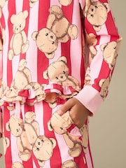 Angel & Rocket Pink Theodora Teddy Print Stripe Pyjamas - Image 4 of 6