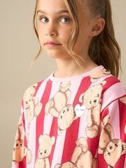 Angel & Rocket Pink Theodora Teddy Print Stripe Pyjamas - Image 5 of 6