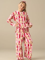 Angel & Rocket Pink Theodora Teddy Print Stripe Pyjamas - Image 6 of 6