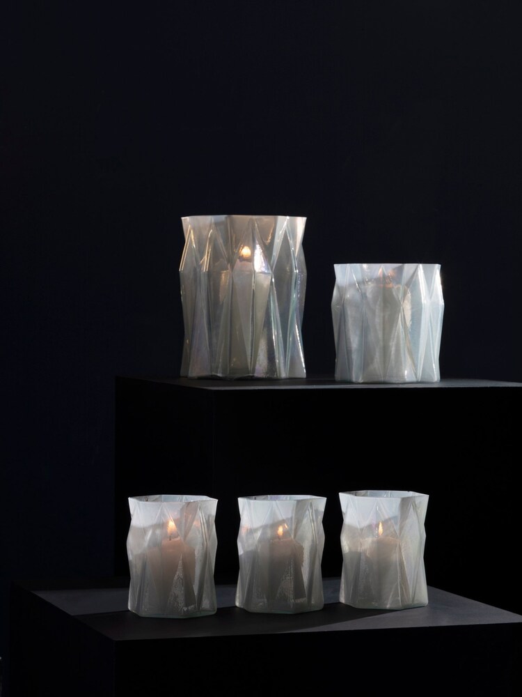 Fifty Five South Pink Glass/Iridescent Candle Holder - Image 1 of 2