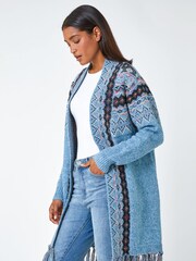Roman Blue Fringed Hem Longline Cardigan - Image 1 of 6