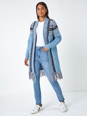 Roman Blue Fringed Hem Longline Cardigan - Image 4 of 6