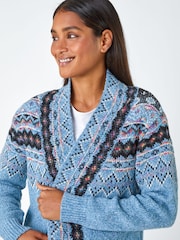 Roman Blue Fringed Hem Longline Cardigan - Image 5 of 6