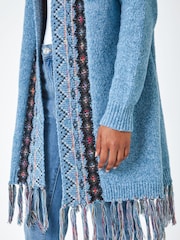 Roman Blue Fringed Hem Longline Cardigan - Image 6 of 6