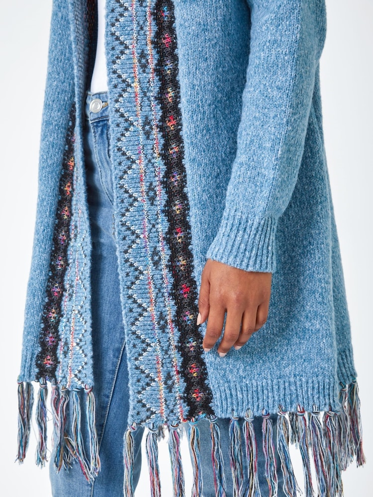 Roman Blue Fringed Hem Longline Cardigan - Image 6 of 6