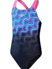 Speedo Navy Digital Placement Splashback Swimsuit - Image 1 of 1