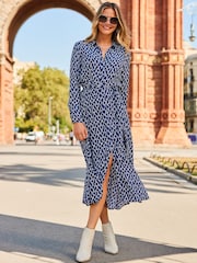Sosandar Blue Belted Shirt Midaxi Dress - Image 1 of 5