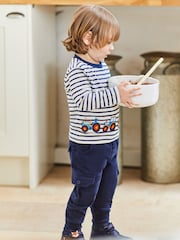 JoJo Maman Bébé Ecru Navy Stripe Tractor Appliqué Border Top - Image 1 of 3