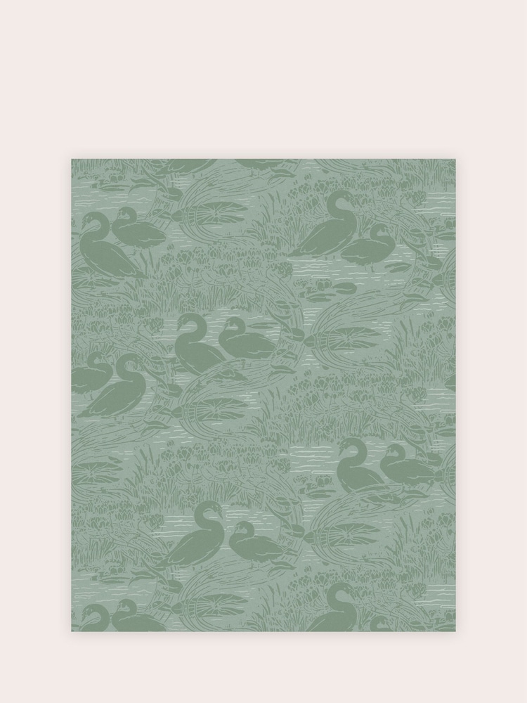Laura Ashley Jade Green Swans 10M Wallpaper - Image 2 of 4