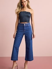 Bright Blue Cropped Wide Leg Denim Jeans - Image 1 of 5