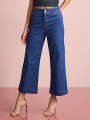 Bright Blue Cropped Wide Leg Denim Jeans - Image 2 of 5