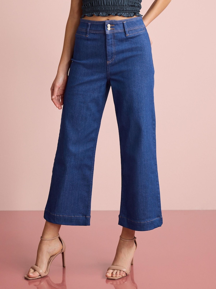Bright Blue Cropped Wide Leg Denim Jeans - Image 2 of 5