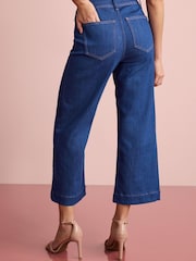 Bright Blue Cropped Wide Leg Denim Jeans - Image 3 of 5