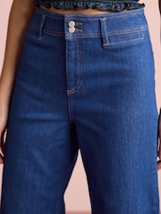 Bright Blue Cropped Wide Leg Denim Jeans - Image 4 of 5
