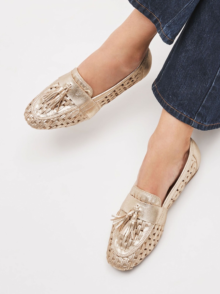 Gold Forever Comfort® Leather Weave Loafers - Image 1 of 6 Gold Forever Comfort® Leather Weave Loafers - Image 1 of 6