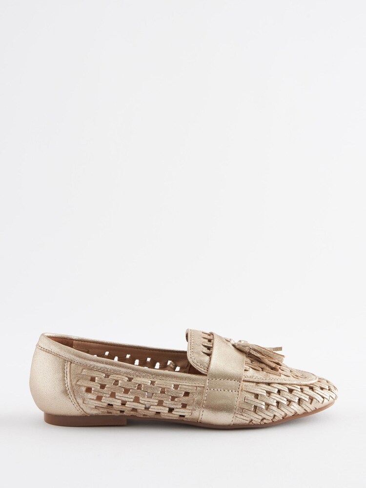 Złoty - Forever Comfort® Leather Weave Loafers - Image 3 of 6