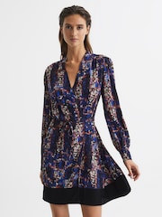 Reiss Black Carla Ditsy Floral Print Mini Dress - Image 1 of 7