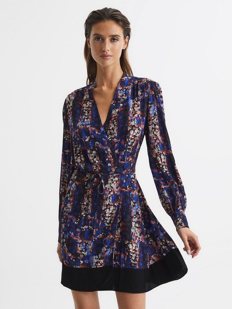 Reiss Black Carla Ditsy Floral Print Mini Dress - Image 1 of 7