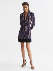 Reiss Black Carla Ditsy Floral Print Mini Dress - Image 3 of 7