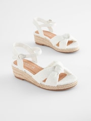 White Wide Fit (G) Knot Detail Ankle Strap Wedge Sandals - Image 1 of 4